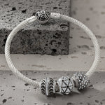 Sterling Silver XL Size Fission Charms Bracelet Set With Enamel In White Gold Plated For Men (Includes bracelet and all charms shown)