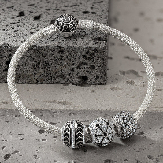 gona- Sterling Silver XL Size Fission Charms Bracelet Set With Enamel In White Gold Plated For Men (Includes bracelet and all charms shown)