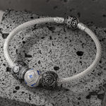 Sterling Silver XL Size Peace Charms Bracelet Set With Enamel In White Gold Plated For Men (Includes bracelet and all charms shown)