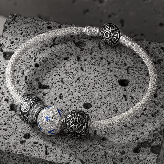 gona- Sterling Silver XL Size Peace Charms Bracelet Set With Enamel In White Gold Plated For Men (Includes bracelet and all charms shown)