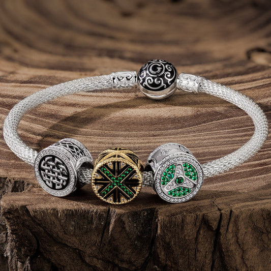 gona- Sterling Silver The Internal Power XL Size Charms Bracelet Set With Enamel In White Gold Plated For Men (Includes bracelet and all charms shown)