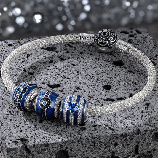 gona- Sterling Silver Cyberpower XL Size Charms Bracelet Set With Enamel In White Gold Plated For Men (Includes bracelet and all charms shown)