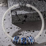 Sterling Silver Cyberpower XL Size Charms Bracelet Set With Enamel In White Gold Plated For Men (Includes bracelet and all charms shown)