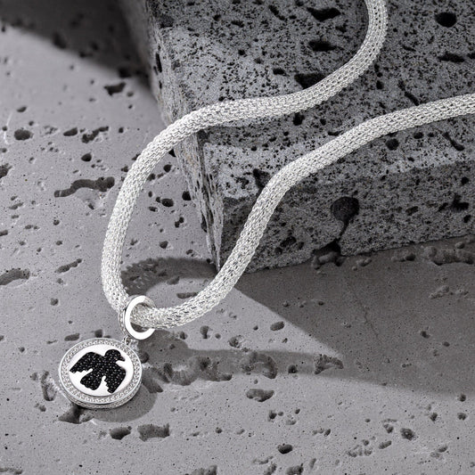 gon- Sterling Silver Thunderbird XL Size Charms Necklace Set With Enamel In White Gold Plated For Men
