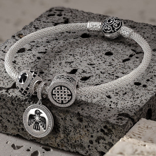 gona- Sterling Silver XL Size Thundercloud Elf Charms Bracelet Set With Enamel In White Gold Plated For Men (Includes bracelet and all charms shown)