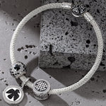 Sterling Silver XL Size Thundercloud Elf Charms Bracelet Set With Enamel In White Gold Plated For Men (Includes bracelet and all charms shown)