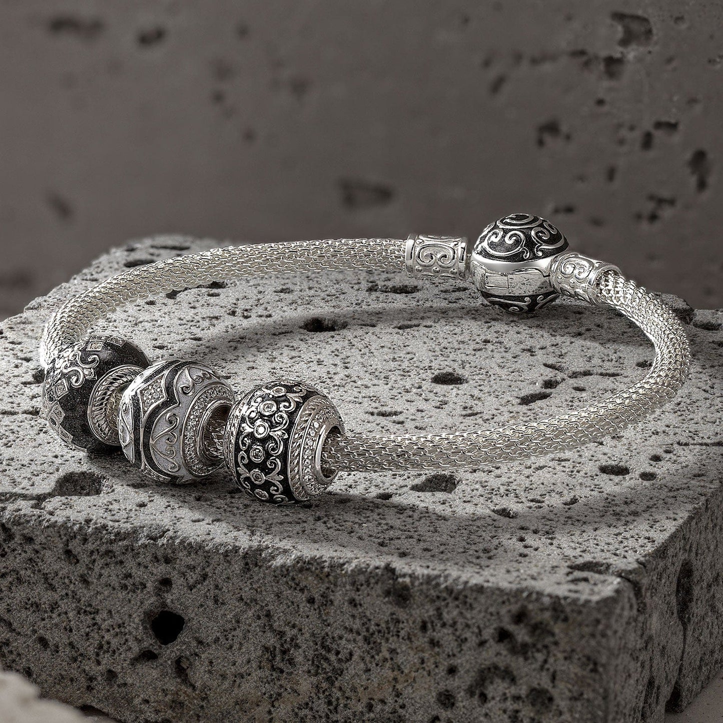 Sterling Silver XL Size Life and Recovery Charms Bracelet Set With Enamel In White Gold Plated For Men (Includes bracelet and all charms shown)