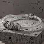 Sterling Silver XL Size Life and Recovery Charms Bracelet Set With Enamel In White Gold Plated For Men (Includes bracelet and all charms shown)
