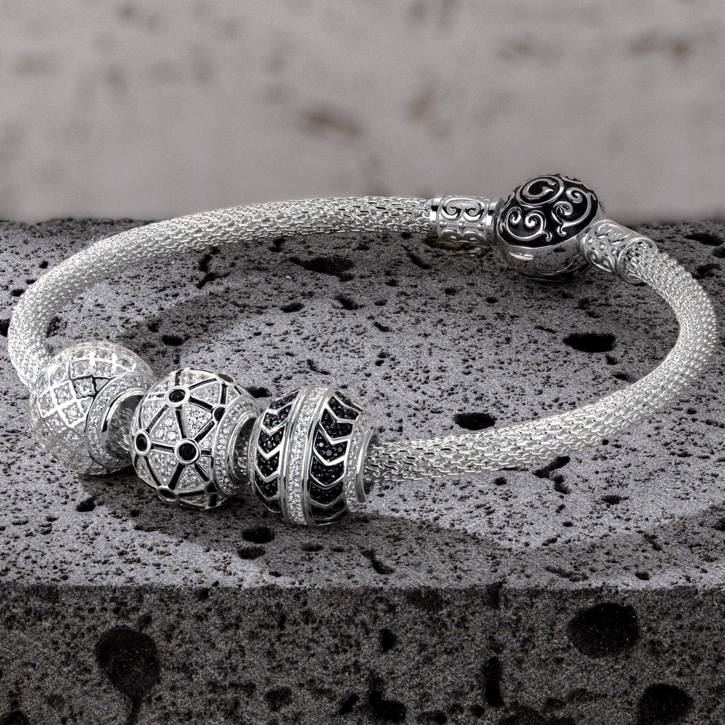 Sterling Silver Speed and Power XL Size Charms Bracelet Set In White Gold Plated For Men (Includes bracelet and all charms shown)