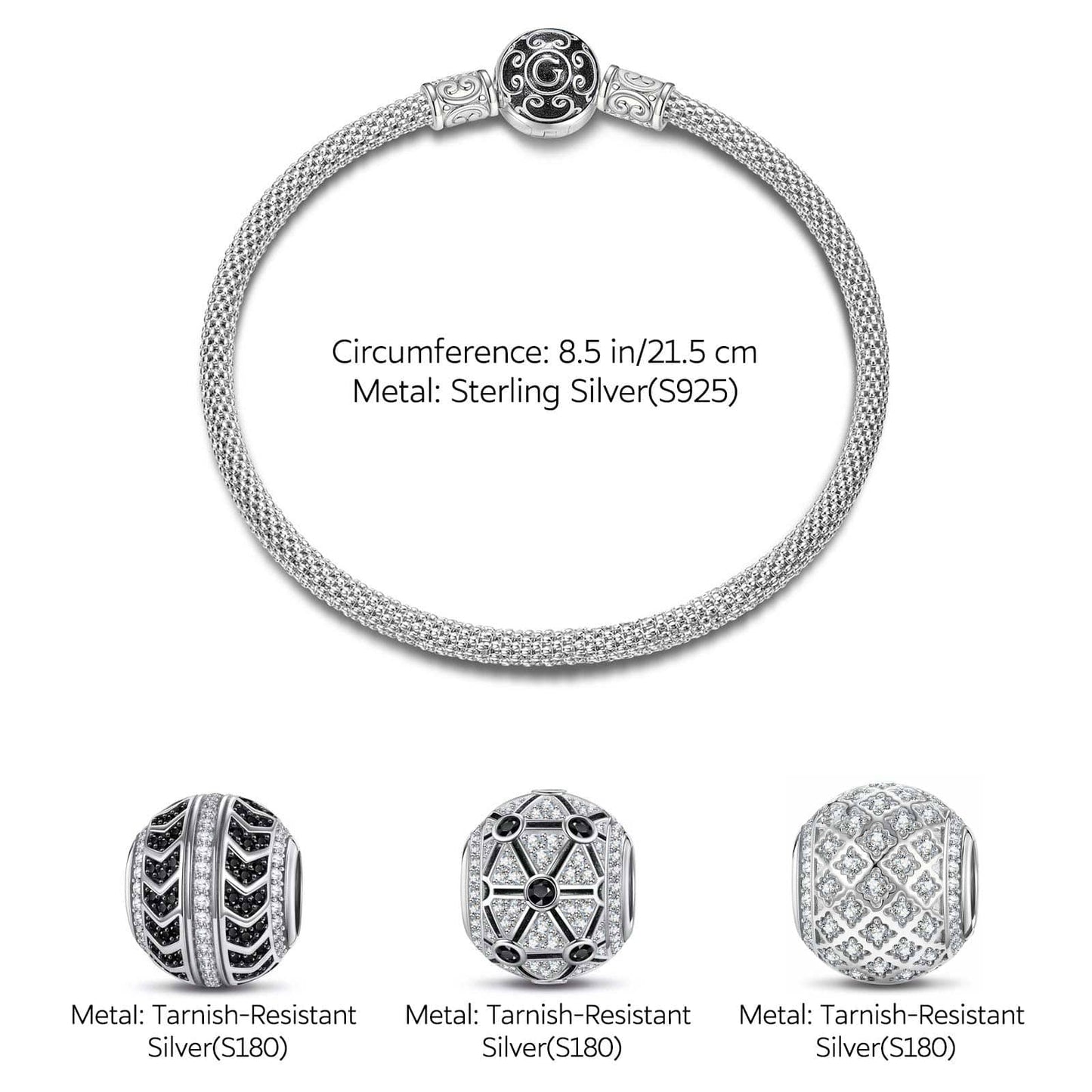 Sterling Silver Speed and Power XL Size Charms Bracelet Set In White Gold Plated For Men (Includes bracelet and all charms shown)