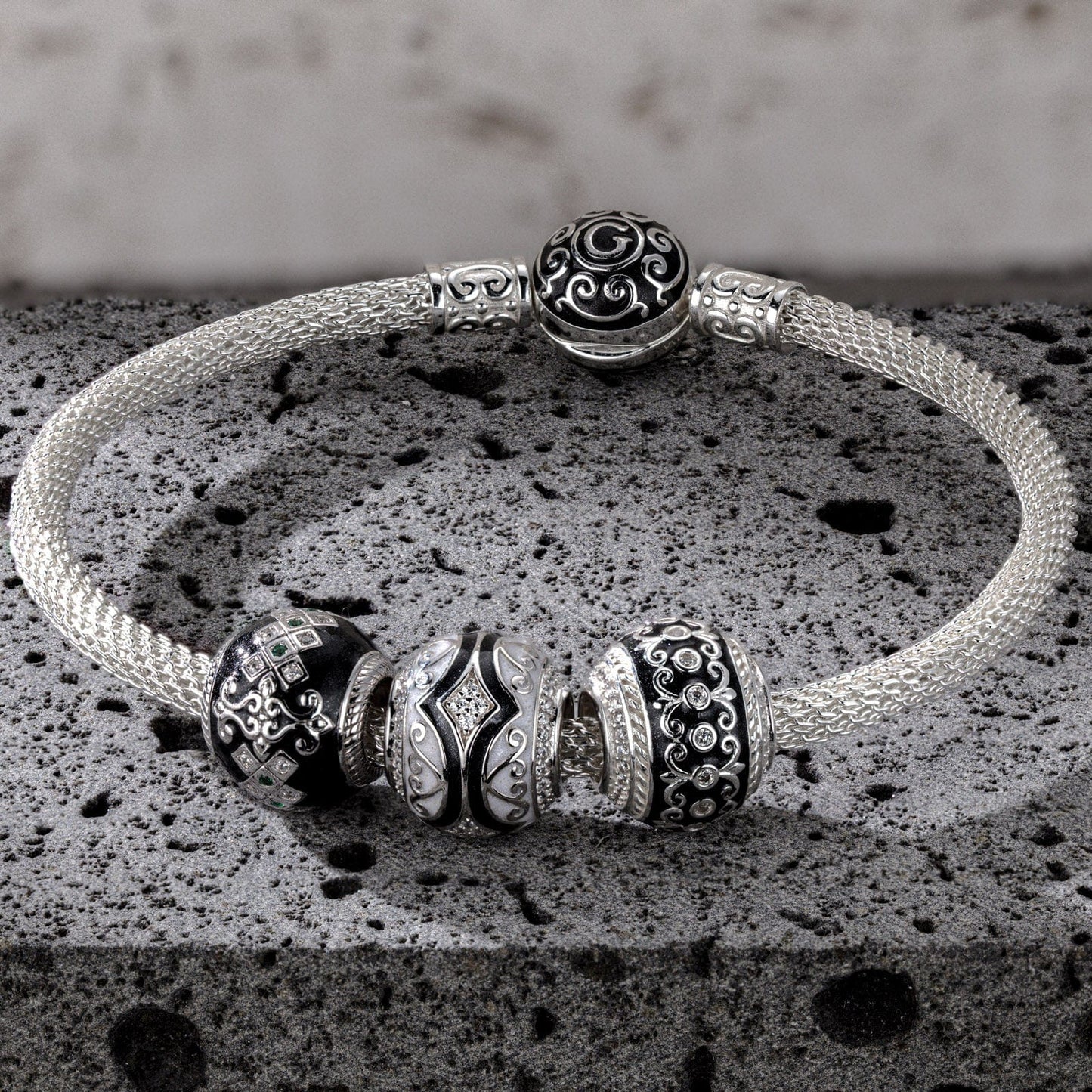 Sterling Silver XL Size Life and Recovery Charms Bracelet Set With Enamel In White Gold Plated For Men (Includes bracelet and all charms shown)