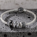 Sterling Silver XL Size Life and Recovery Charms Bracelet Set With Enamel In White Gold Plated For Men (Includes bracelet and all charms shown)