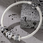 Sterling Silver XL Size Life and Recovery Charms Bracelet Set With Enamel In White Gold Plated For Men (Includes bracelet and all charms shown)