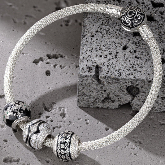 gona- Sterling Silver XL Size Life and Recovery Charms Bracelet Set With Enamel In White Gold Plated For Men (Includes bracelet and all charms shown)