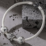 Sterling Silver Cybernetic Mech XL Size Charms Bracelet Set With Enamel In White Gold Plated For Men (Includes bracelet and all charms shown)