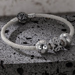 Sterling Silver Cybernetic Mech XL Size Charms Bracelet Set With Enamel In White Gold Plated For Men (Includes bracelet and all charms shown)