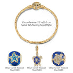 Sterling Silver Sea Turtle Family Charms Bracelet Set With Enamel In 14K Gold Plated (Includes bracelet and all charms shown)