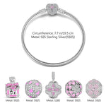 Sterling Silver Crush On You Charms Bracelet Set With Enamel In White Gold Plated (Includes bracelet and all charms shown)