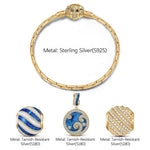 [💥As @anlena_ea's Pick] Sterling Silver Blue Ocean Waves Charms Bracelet Set With Enamel In 14K Gold Plated (Includes bracelet and all charms shown)