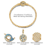 Sterling Silver Playful Narwhal Charms Bracelet Set With Enamel In 14K Gold Plated (Includes bracelet and all charms shown)
