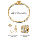 Sterling Silver Magic of Love Charms Bracelet Set In 14K Gold Plated (Includes bracelet and all charms shown)