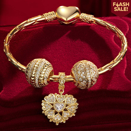 gon- Sterling Silver Year of Love Charms Bracelet Set In 14K Gold Plated (Includes bracelet and all charms shown)
