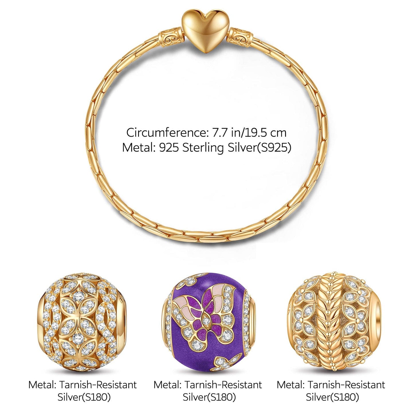 Sterling Silver Dancing In The Dusk Charms Bracelet Set With Enamel In 14K Gold Plated (Includes bracelet and all charms shown)