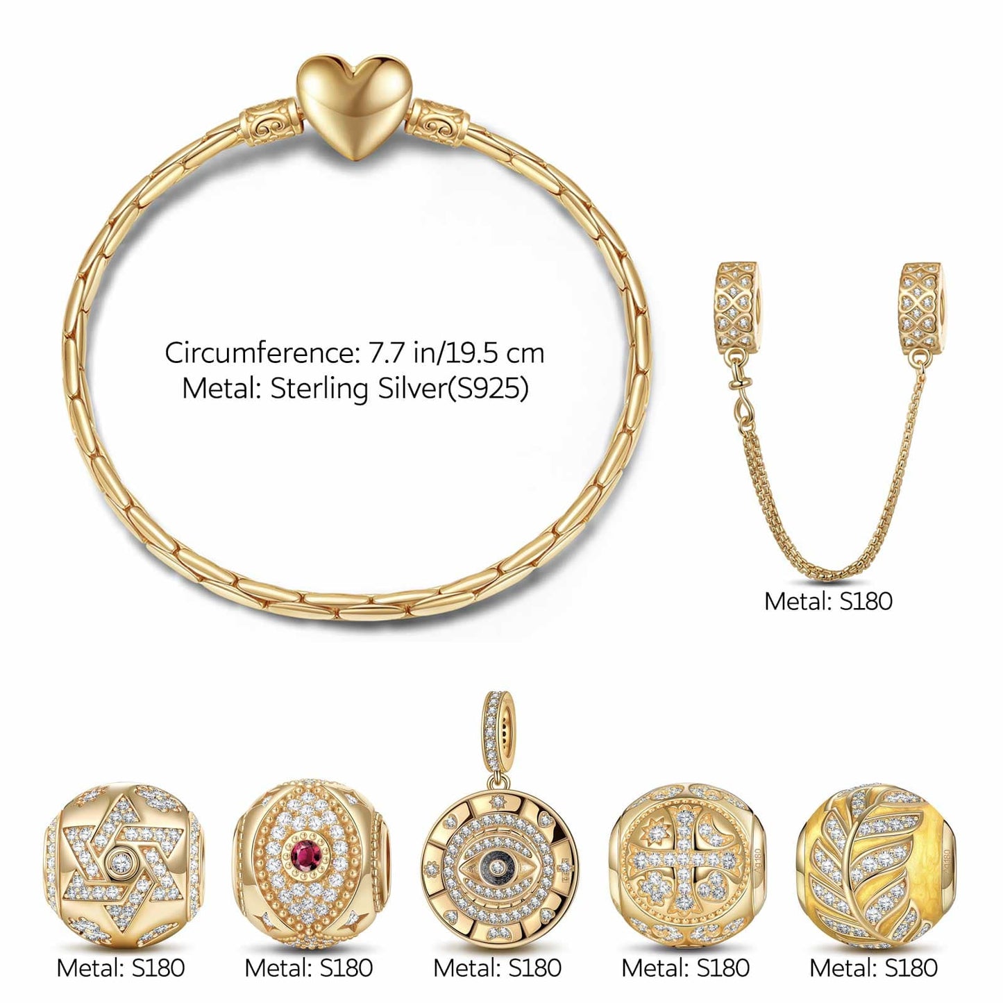 Sterling Silver Harvest Charms Bracelet Set With Enamel In 14K Gold Plated (Includes bracelet and all charms shown)