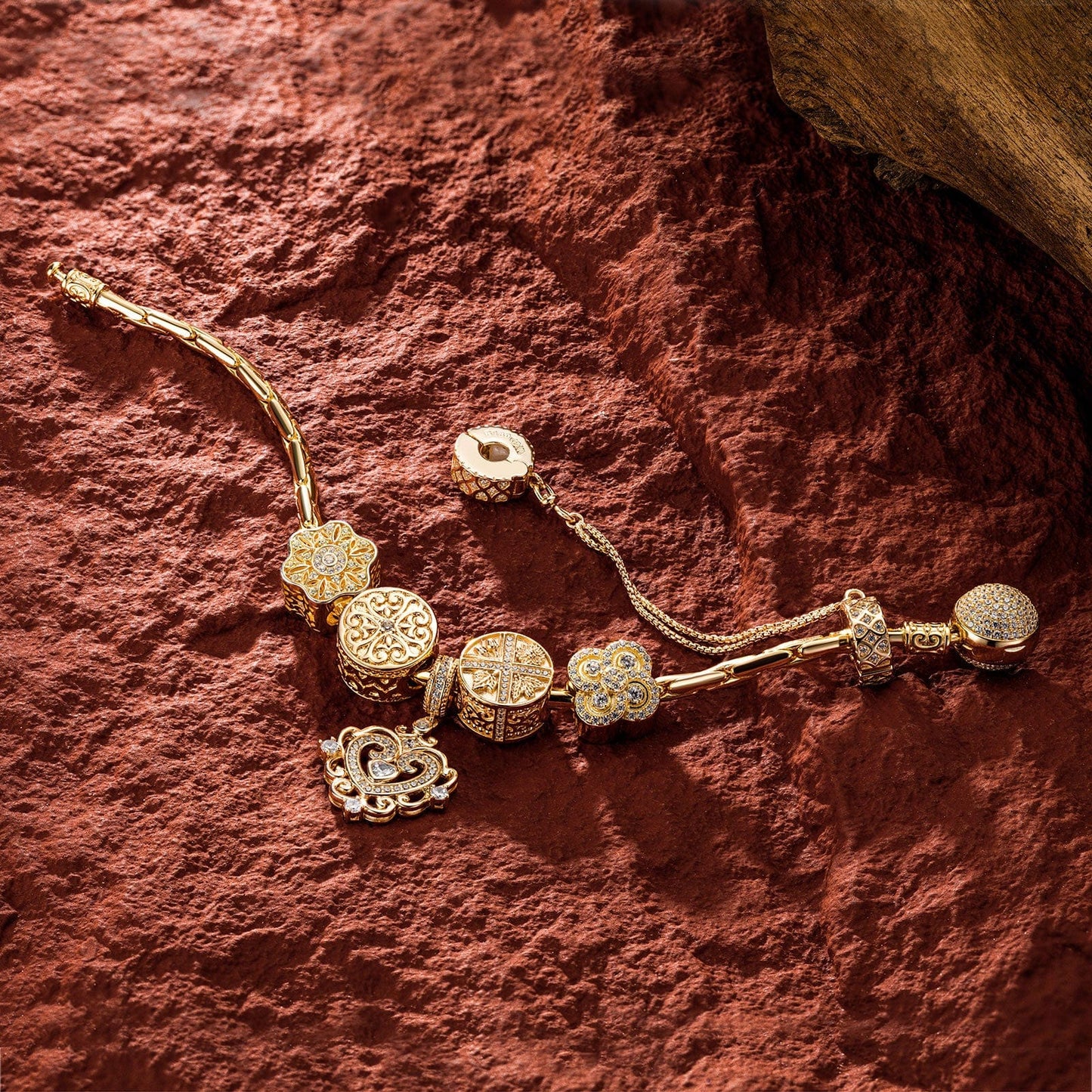 Sterling Silver The Queen's Garden Charms Bracelet Set In 14K Gold Plated (Includes bracelet and all charms shown)