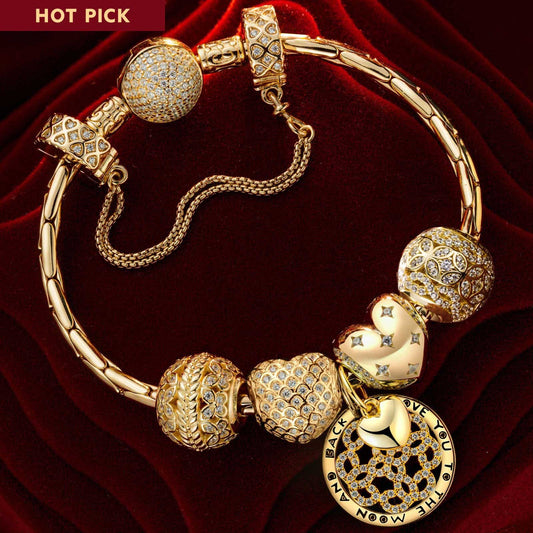 gona- Sterling Silver Sweet Love Charms Bracelet Set In 14K Gold Plated (Includes bracelet and all charms shown)