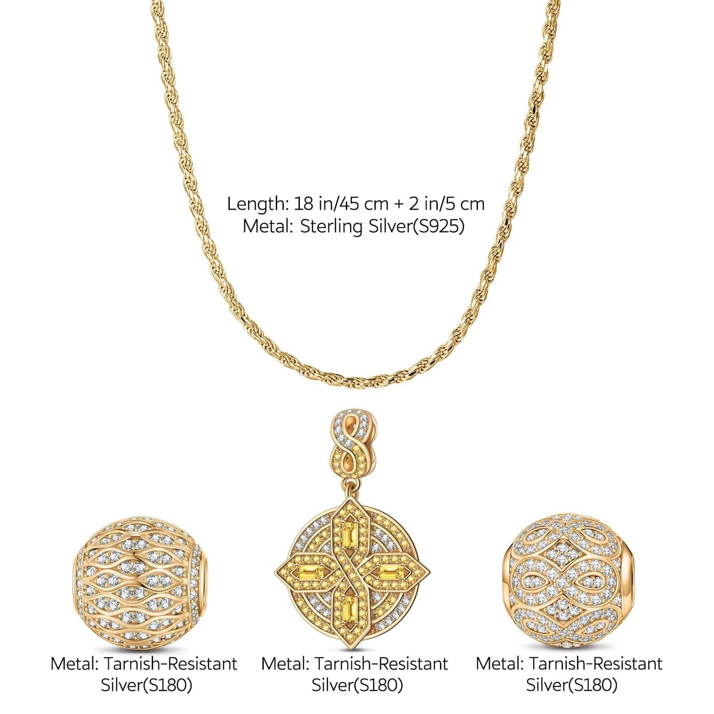 Sterling Silver Blooming Necklace Set In 14K Gold Plated