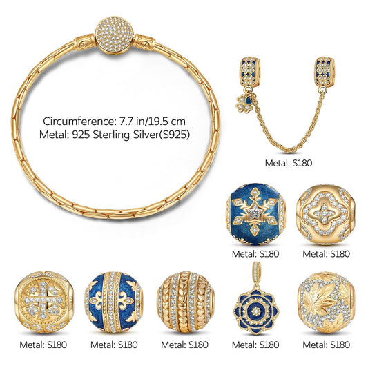 gon- Sterling Silver Versailles Ball Charms Bracelet Set With Enamel In 14K Gold Plated (Includes bracelet and all charms shown)