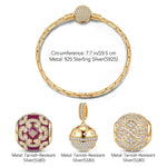 Sterling Silver Lively Ball Charms Bracelet Set With Enamel In 14K Gold Plated (Includes bracelet and all charms shown)