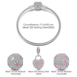 Sterling Silver Secretly Love Charms Bracelet Set With Enamel In White Gold Plated (Includes bracelet and all charms shown)