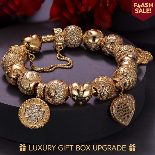 gona- Sterling Silver Secret Garden Charms Bracelet Set In 14K Gold Plated (Includes bracelet and all charms shown)