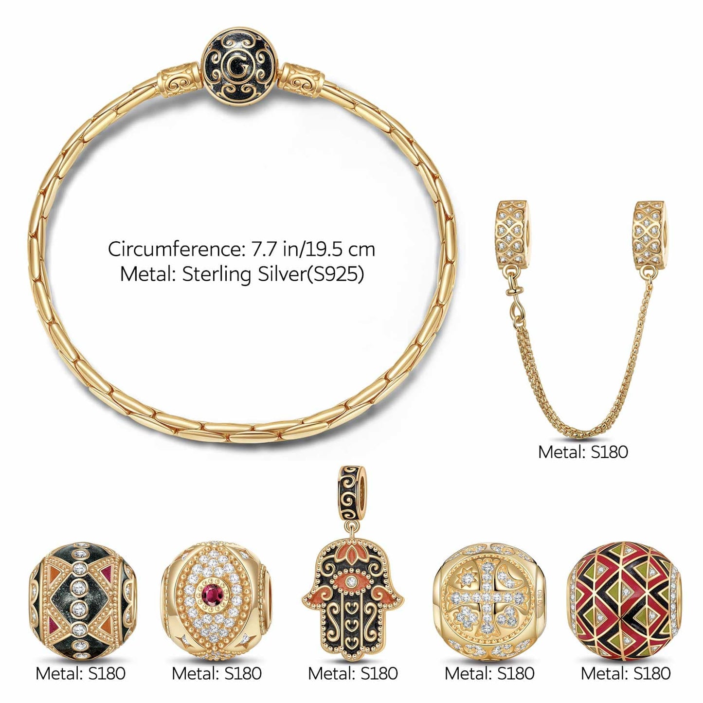 Flash Sale: Sterling Silver Enigmatic Easter Charms Bracelet Set With Enamel In 14K Gold Plated (Includes bracelet and all charms shown)
