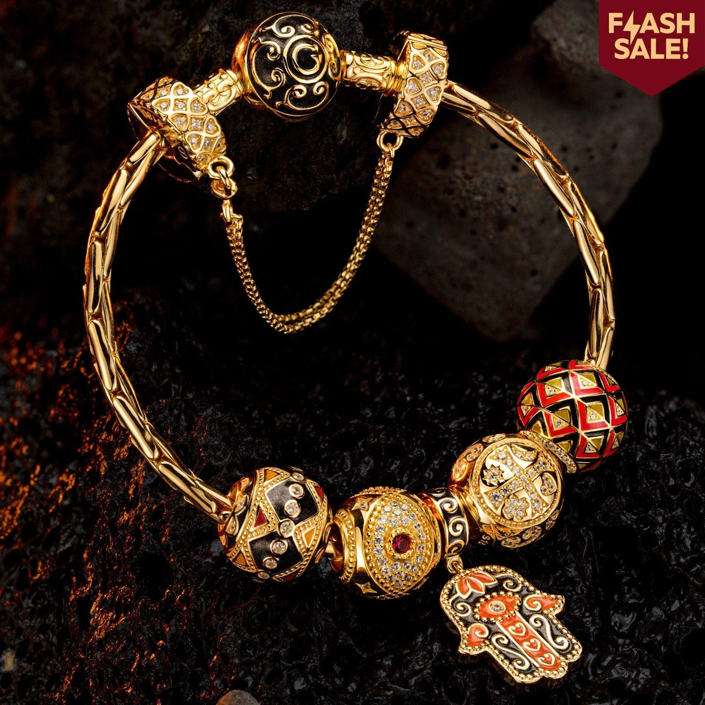 Flash Sale: Sterling Silver Enigmatic Easter Charms Bracelet Set With Enamel In 14K Gold Plated (Includes bracelet and all charms shown)