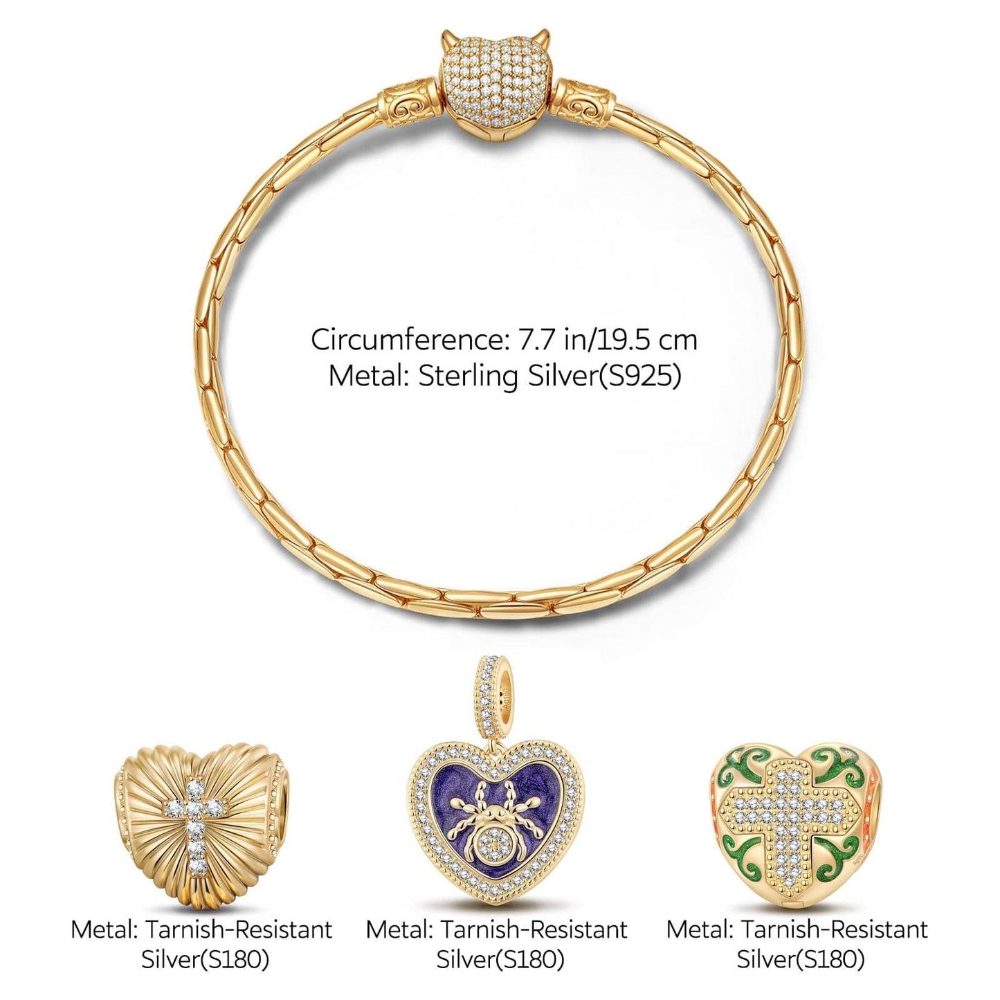 Sterling Silver Miss Spider and the Cross Charms Bracelet Set With Enamel In 14K Gold Plated (Includes bracelet and all charms shown)