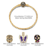 Sterling Silver Butterfly and Skull Charms Bracelet Set With Enamel In 14K Gold Plated (Includes bracelet and all charms shown)