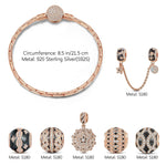 Sterling Silver Infinite Interstellar Bamboo Chain Charms Bracelet Set With Enamel In Rose Gold Plated (Includes bracelet and all charms shown)