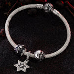 Sterling Silver Conflict and Balance XL Size Charms Bracelet Set With Enamel In White Gold Plated For Men (Includes bracelet and all charms shown)