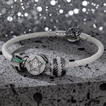 Sterling Silver Geometric Cyber XL Size Charms Bracelet Set With Enamel In White Gold Plated For Men (Includes bracelet and all charms shown)