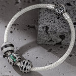 Sterling Silver Minimalist Cyber XL Size Charms Bracelet Set In White Gold Plated For Men (Includes bracelet and all charms shown)