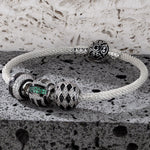 Sterling Silver Minimalist Cyber XL Size Charms Bracelet Set In White Gold Plated For Men (Includes bracelet and all charms shown)