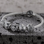Sterling Silver Mech Force XL Size Charms Bracelet Set With Enamel In White Gold Plated For Men (Includes bracelet and all charms shown)