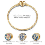 Sterling Silver Snowy Santa Charms Bracelet Set With Enamel In 14K Gold Plated (Includes bracelet and all charms shown)