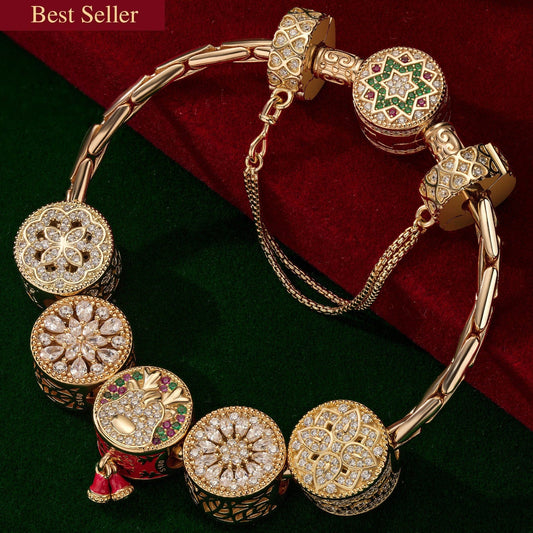 gon- Sterling Silver Snowflake Wonderland Charms Bracelet Set In 14K Gold Plated (Includes bracelet and all charms shown)