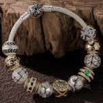 Sterling Silver the Refined Cyber XL Size Charms Bracelet Set With Enamel In White Gold Plated For Men (Includes bracelet and all charms shown)