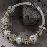 Sterling Silver the Refined Cyber XL Size Charms Bracelet Set With Enamel In White Gold Plated For Men (Includes bracelet and all charms shown)