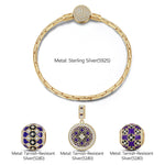 Sterling Silver The Purple Flower Sea Charms Bracelet Set With Enamel In 14K Gold Plated (Includes bracelet and all charms shown)